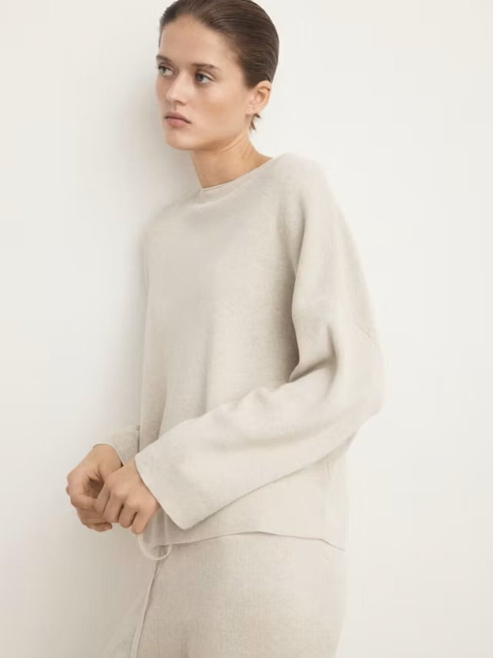 MANGO Fluid Oversized sweatshirt in cotton-linen fabric Beige size L